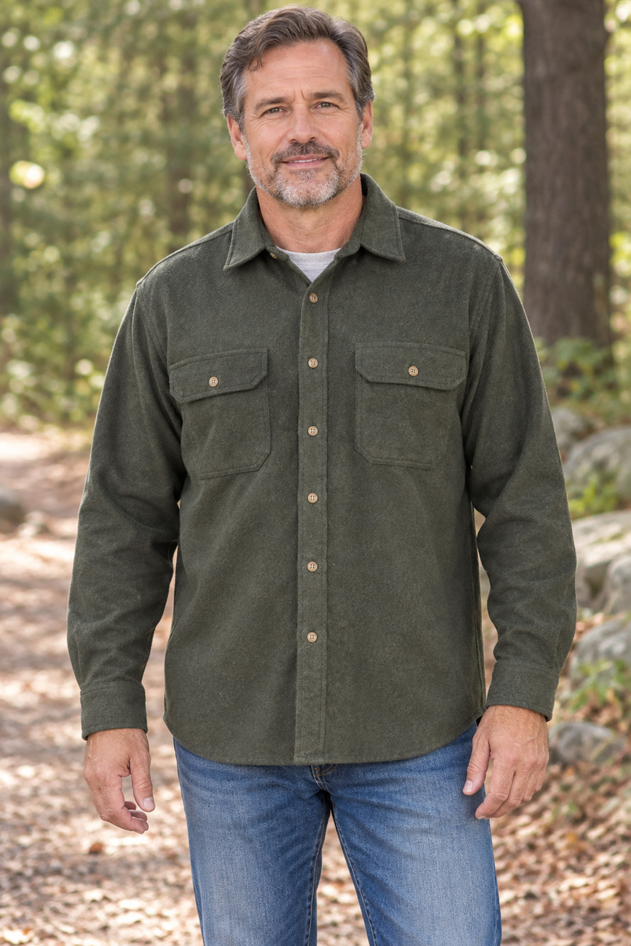 NWOT Field & Stream Men's Solid Green Long Sleeve Flannel Shirt Jacket LARGE